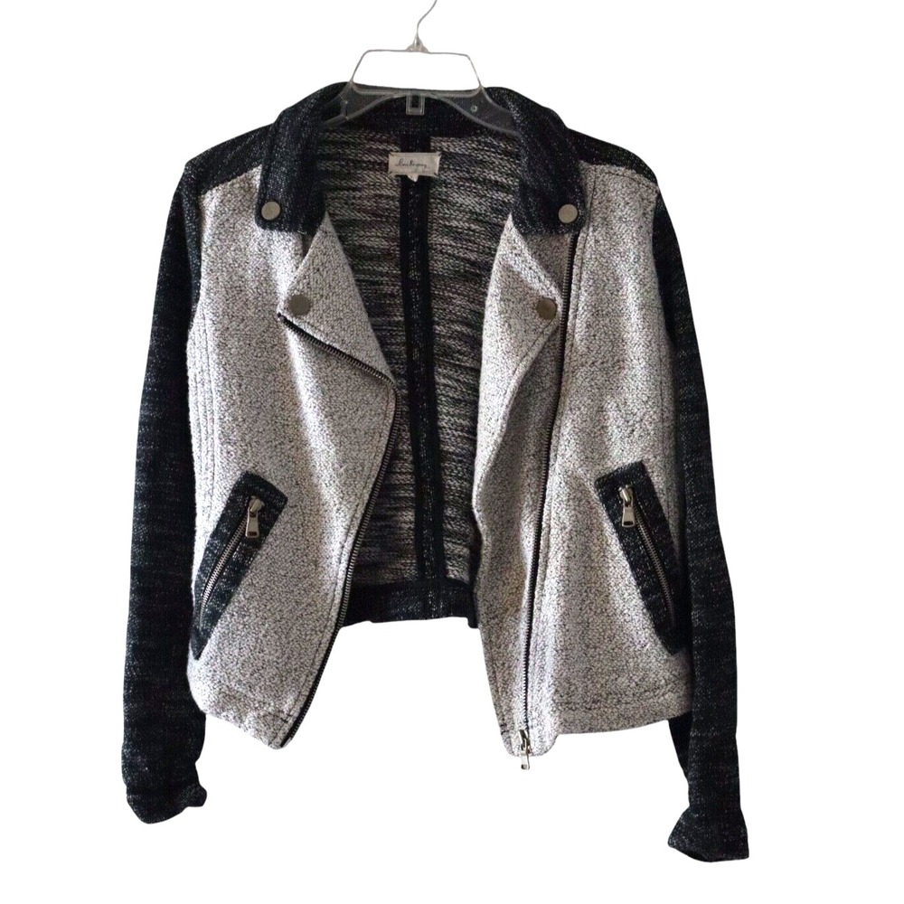 Lou and Grey Women's Sz S Zipped Sweater Jacket Black & White Textured